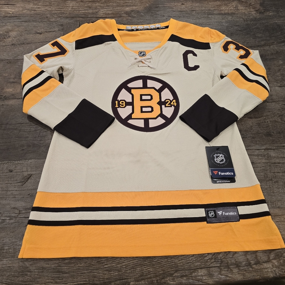 FANATICS BOSTON BRUINS PATRICE BERGERON 100TH ANNIVERSARY JERSEY WOMANS